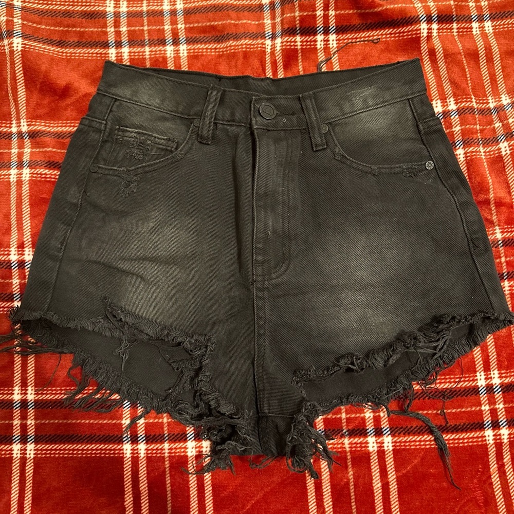 UNIF distressed black high waisted shorts size 27